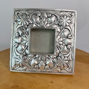 Vintage Signed 1995 UDC Silvertone Embossed Floral Leaf Small Ornate Photo Frame
